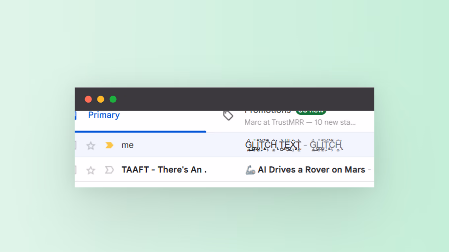 Screenshot of glitch text generator when used on email