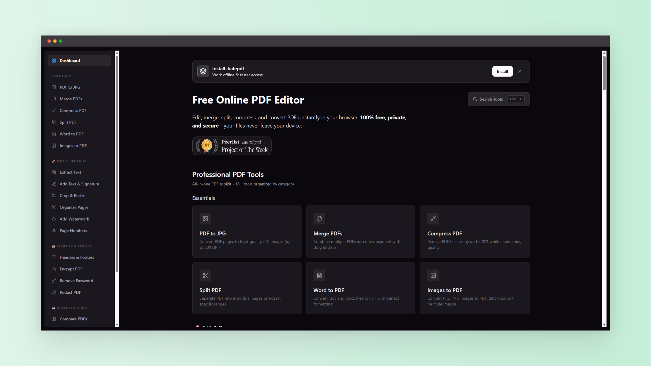 Screenshot of iHatePDF.cv website